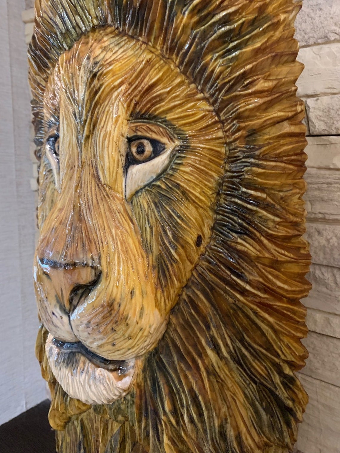 Carved wood lion Wooden lion Lion wall art Lion head wall | Etsy