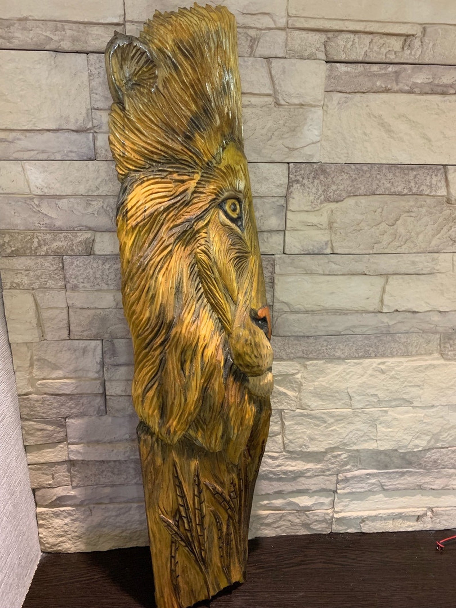 Carved wood lion Wooden lion Lion wall art Lion head wall | Etsy