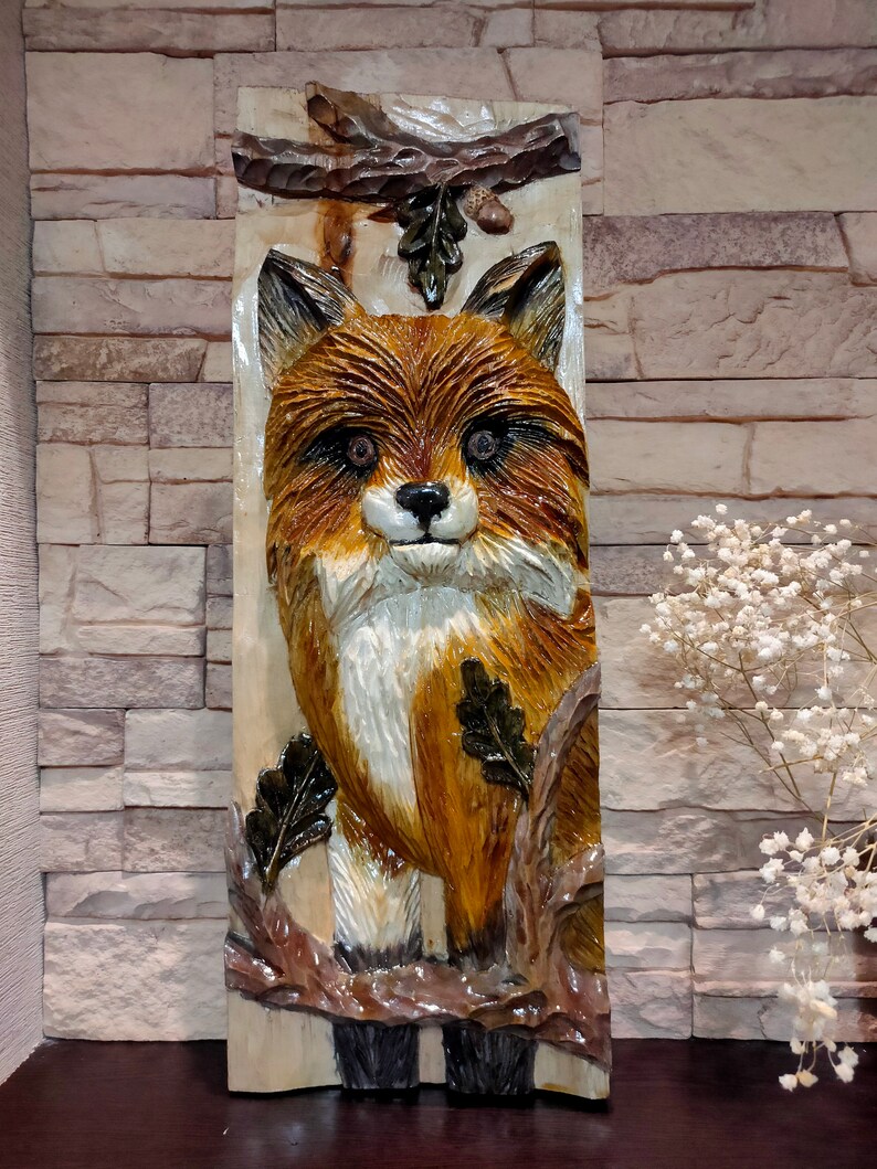 Carved wooden fox Fox sculpture Fox statue Fox wall art Fox Etsy