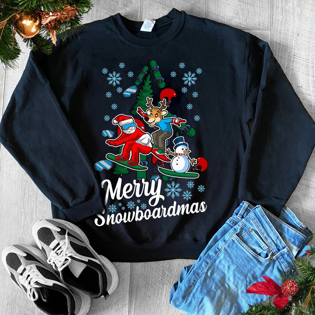 Merry Snowboardmas Funny Snowboard Christmas Sweater Snowboard Etsy