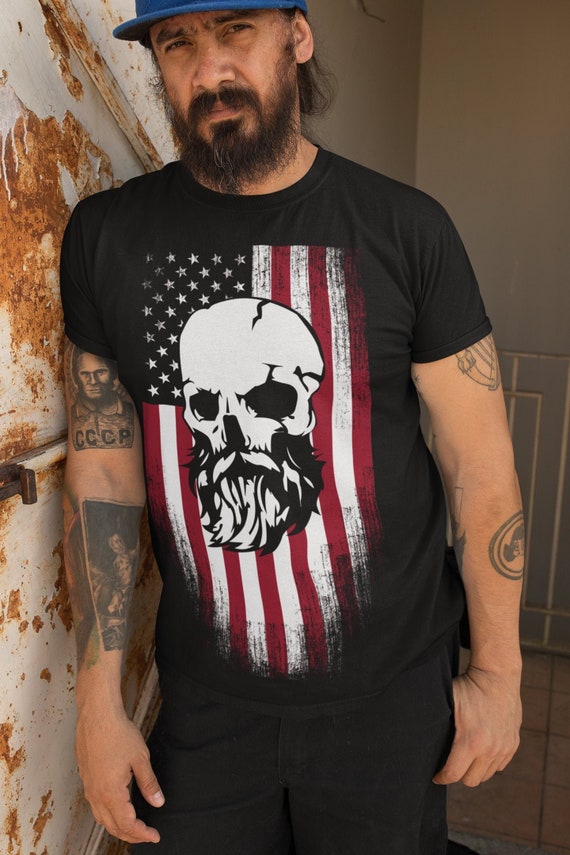 USA Independence Day 4th of July Bearded Skull T-shirt Mens | Etsy