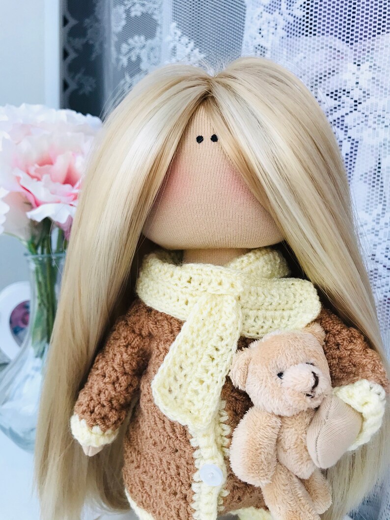 How to sew hair to a doll. Tilda doll tutorial. Doll cloth Etsy