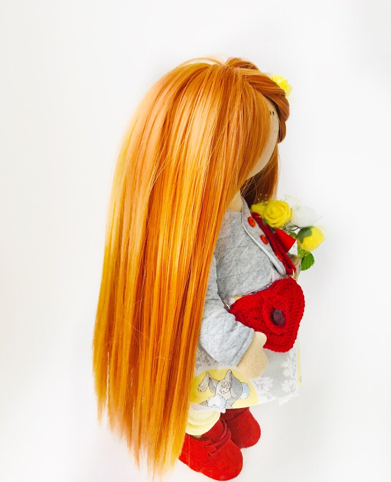 How to sew hair to a doll. Tilda doll tutorial. Doll cloth Etsy