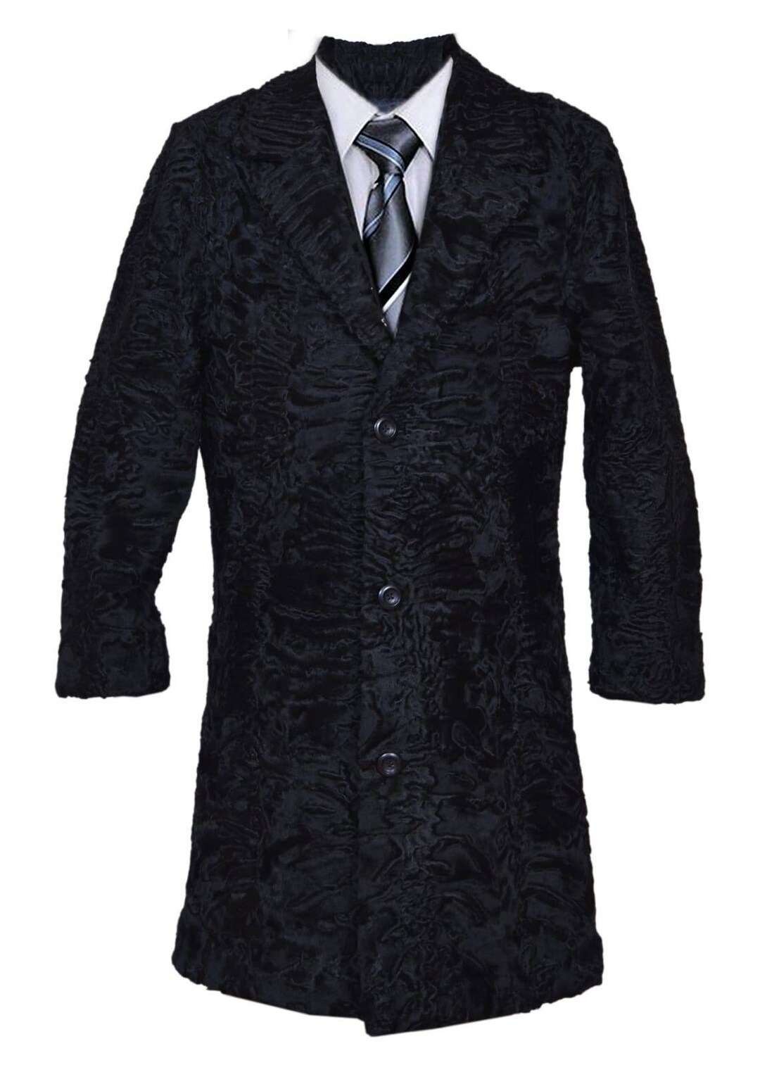 Men's Black Real Astrakhan Broadtail Type Wavy Persian Lamb Fur