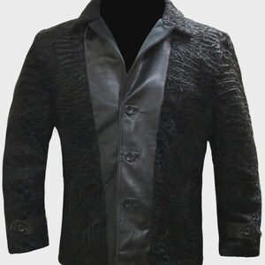 Men's Black Straight Jacket Real Leather Trim All Sizes