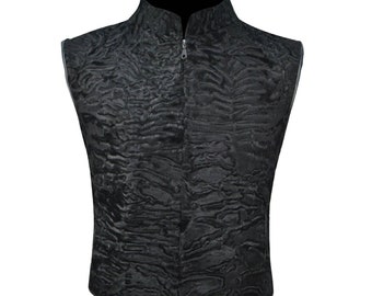 Handmade Women&#39;s Black Broadtail Persian Lamb Fur karakul vest sleevless waistcoat karakul astrakhan Swakara custom made All sizes