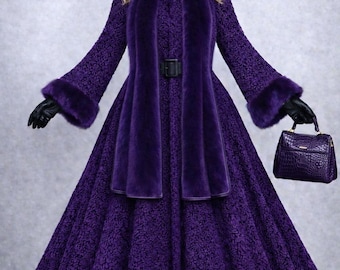 Damespaars echt Perzisch lamsbont groot en hoog tot enkel 55" lange swingerjas echte nertsbont kraag manchetten rand nertsen sjaal Alle maten