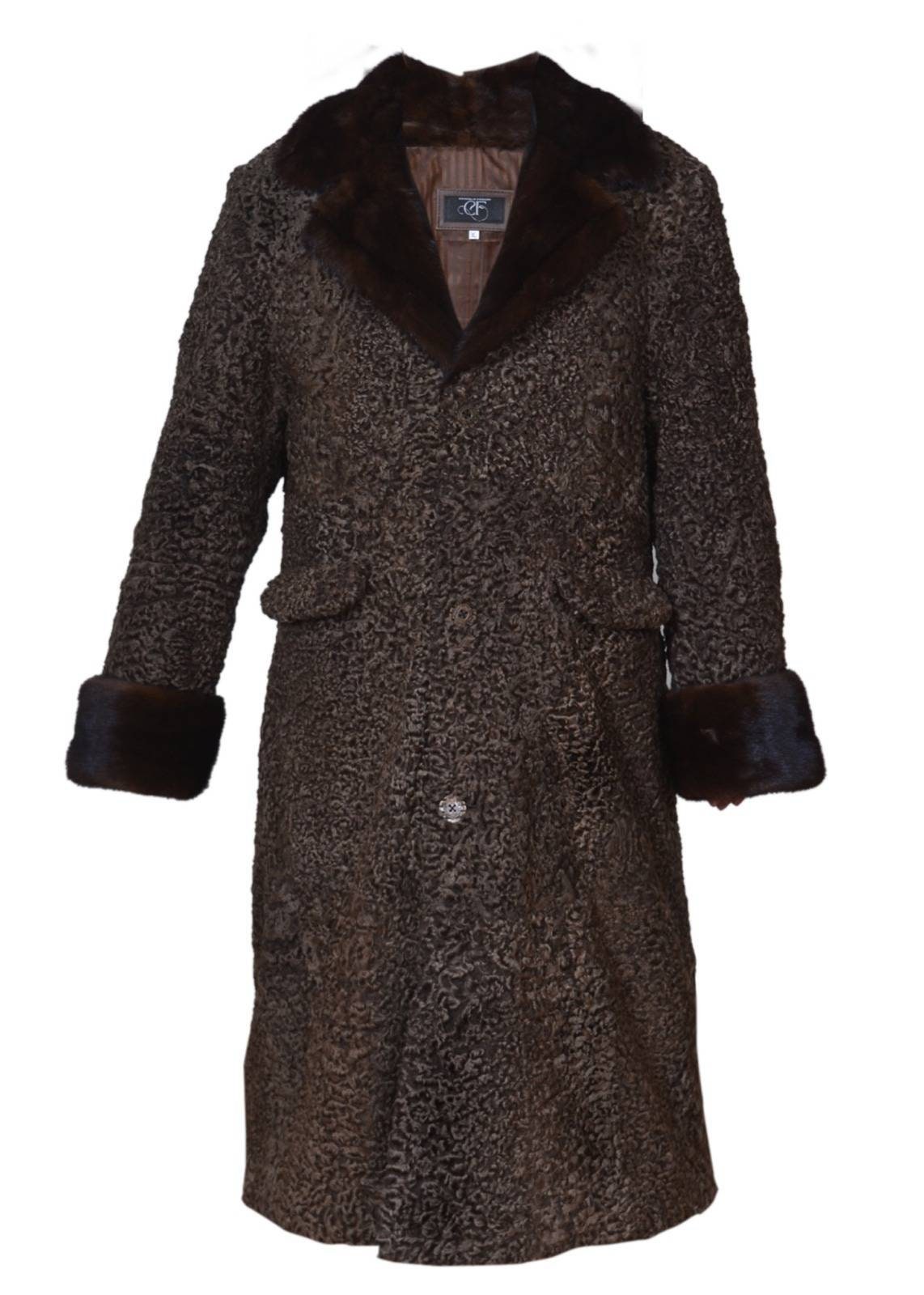 Brand New Men's Brown Real Persian Lamb Fur Karakul Fur Dandy chic Long full length Maxi below the knees Coat Mink Fur Collar All Sizes