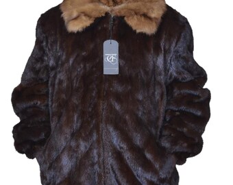 Men's brown 100% Real Mink Fur full skins Bomber jacket Coat Real RUSSIAN SABLE FUR Shawl collar All sizes custom made made to order