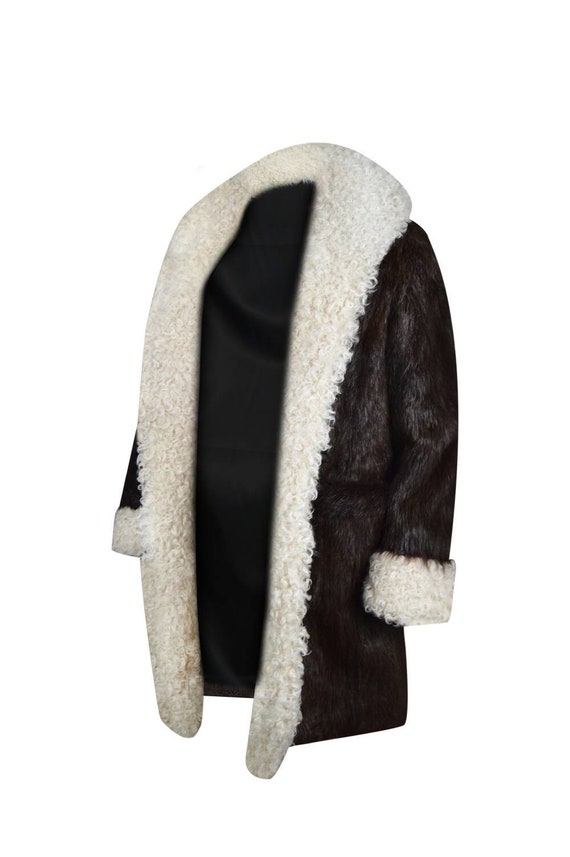 VIN DIESEL Real Nutria Long Hair Fur Coat With Toscana Sheep