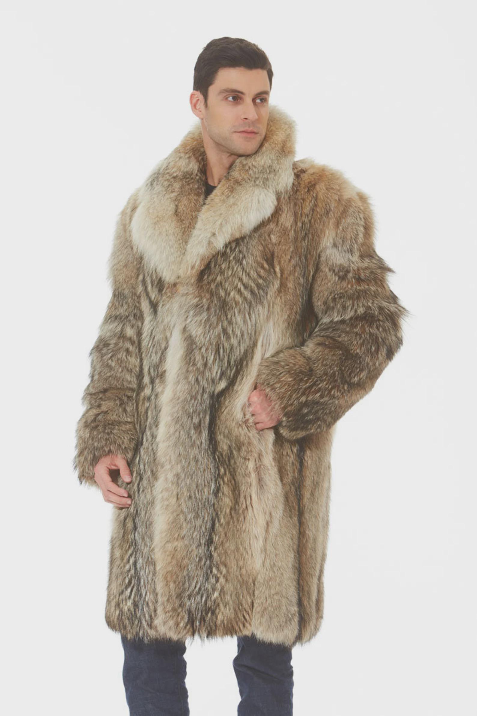 Man's Real Coyote Fur Long Coat Long Hair Coyote Fur All Sizes