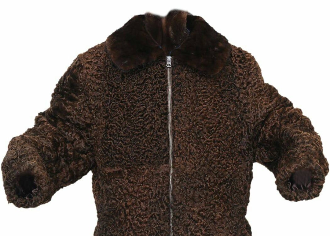 Men's Women's Brown Broadtail Persian Lamb Fur Classic Fit Coat