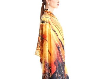 Silk Shawl, Hand stitched, FLAME Collection