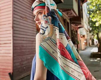 Cotton Voile Shawl CELESTIAL, Hand stitched, MYTHOLOGY Collection, Limited Ed
