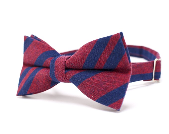 Mens Red Cotton Bowtie With Roy Blue Twill Stripe, Pre-tied Bowtie,gift ...