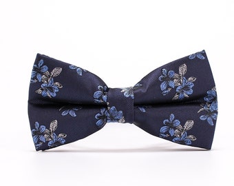 Navy Bow Tie for Men,Mens Floral Bow Tie,Mens Bow Tie,Pre-tied BowTie,Wedding Bow Tie,Groom Bow Tie,Groomsmen BowTie,Gift For Father,Husband