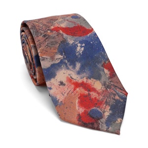 Herren Krawatte Blau Braun Tie-Dye Abstrakt Print, Krawatte mit Vintage Retro Flair, Hochzeitskrawatte, Abstrakte Krawatte, Kunstkrawatte, Geschenk für Ihn