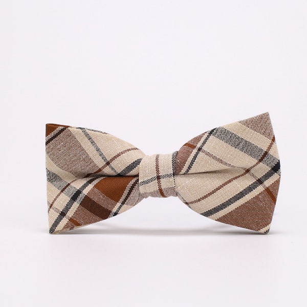 Mens BowTie,Brown BowTie,Brown Plaid BowTie,Brown Glen Check,BowTie with Brown Black Glen Plaid.Classic BowTie,Suits BowTie,Gift in BowTies