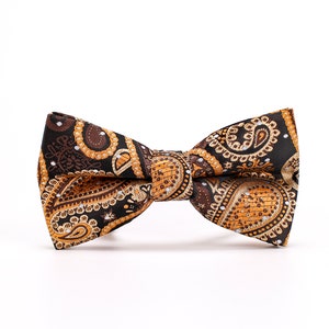 Ochre Paisley Bow Tie Matching Pocket Square,Brown Bow Tie,Mens Bow Tie,Wedding BowTie,Groom BowTie,Suits BowTie,Bestmens,Groomsmens Bow Tie