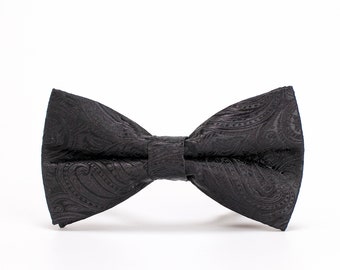 Black Bows Tie,Wedding Bow Ties,Groom Bow Tie,Mens Black Bow Tie,Black Paisley Bow Tie,Mens Birthday Bow Tie,Anniversary Gift For Husband