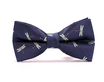 Mens Navy Bow Tie,Dragonfly Bowtie,Flying Animal BowTie,Dragonfly Embroidering Pattern,Wedding Bowties,Groom & Groomsmen Bowtie,Gift for Men