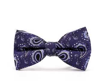 Mens Blue Bow Tie,Navy Bow Tie,Blue Paisley Bow Tie,Gift For Father,Gift For Husband,Groom Bow Tie,Wedding Bow Tie,Groomsmen Bow Tie,Men Tie