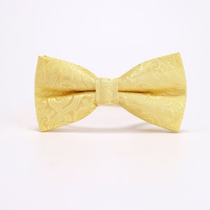 Mens Yellow Bow Tie,Bright Yellow Paisley Bow Tie,Golden Yellow Tie,Wedding Bow Tie,Groom BowTie,Valentine&#39;s Day Bowtie Gift,Pre-Tied Bowtie