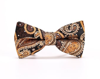 Rustic Ochre Paisley Bow Tie and Pocket Square,Mens Vintage Brown Tie,Wedding Bow Tie,Groom BowTie,Suits BowTie,Groomsmens Gift,Gift for Him