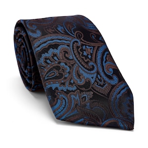 Mens Navy Black Tie,Blue Brown Paisley Tie,Mens Wedding Tie,Gift for Men,Gift for Husband,Groomsmen Gift,Necktie for Business,Graduation Tie
