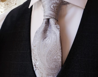 Corbata de cachemir plateada con perlas, corbata de boda gris plateada, corbatas de regalo para padrinos de boda, corbata de jacquard de mezcla de seda, accesorios para trajes formales