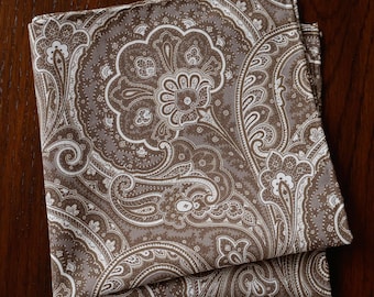 Pañuelo de bolsillo Paisley marrón sepia, pañuelo de boda para el novio, regalo para padrinos de boda, pañuelo de traje Paisley vintage, regalo para él, algodón, enrollado a mano