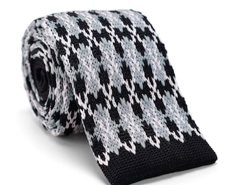 Corbata de punto para hombre en verde salvia apagado y negro obsidiana, corbata de punto estrecha, corbata de estética académica geométrica, regalo para hombres, estilo dandi moderno.