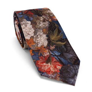 Mens Floral Tie,Painterly Hydrangea Hibiscus Necktie,Fall Tie,Wedding Tie,Groom Tie, Groomsmen Gift,Vintage Floral Tie,Art Tie,Gift for Him