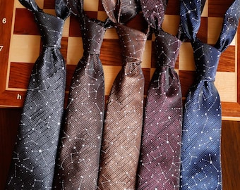 Corbata con constelación estelar: corbata con mapa estelar celestial, regalo de astronomía, corbata romántica para bodas y regalo artístico para padrinos de boda.