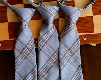 Corbata de cuadros azul claro para niño, de poliéster, preanudada, accesorio para uniforme escolar, corbata para portador de anillos de boda, regalo para niños, regalo para hijo y nieto.