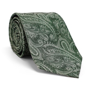 Forest Green Paisley Tie,Hunter Green Wedding Ties for Groom Groomsmen,Vintage Paisley Tie,Gift for Mens,Groomsmen Gift,Party Accessory