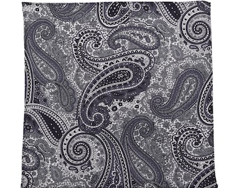 Pañuelo de bolsillo Paisley azul índigo medianoche y gris carbón, pañuelo de boda bohemio, pañuelo floral para el novio, regalo para padrinos de boda, regalo para él, lino