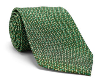 Cravate nattée géométrique verte et jaune, cravate de mariage pour homme, cadeau pour homme, cravate d'affaires, cravates de garçons d'honneur