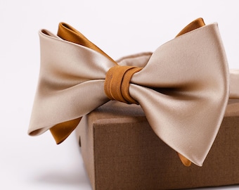 Pajarita doble de satén color champán y cobre, pajarita formal para bodas, ideal para el novio y los padrinos, accesorio para esmoquin de fiesta, baile de graduación o concierto, regalo para hombres.