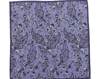 Men's Silk Pocket Square, Steel Blue Botanical Floral Hanky, Wedding Groomsmen Gift, Hanky for Suit, Gift for Him