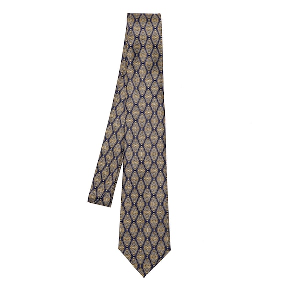 【おすすめ商品】ネイビーブルー ゴールド花　メンズネクタイ 落ち着いたゴールドのダマスク花柄が入ったネイビーブルーのネクタイ