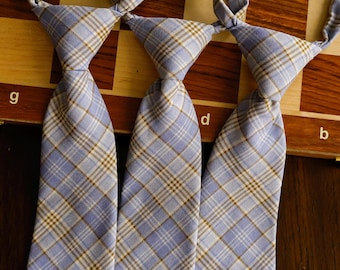 Corbata infantil preanudada a cuadros azul niebla, corbata escolar para niños y niñas, corbata para portador de anillos de boda, corbata de tartán estilo preppy.
