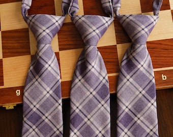 Corbata a cuadros morado empolvado para niños, corbatas para portadores de anillos para bodas de color lavanda, corbata de uniforme escolar estilo preppy, regalo para niños.