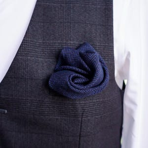 Mens Dark Blue Herringbone Pocket Square,Wave Pattern,Wedding Groom Groomsmen Handkerchief,Handkerchief,Formal Suit Accessory,Gift for Men