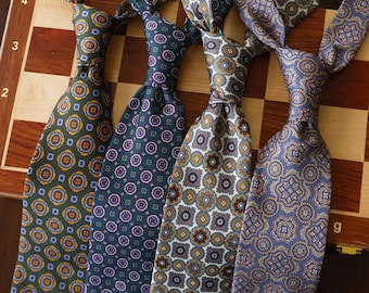 Corbatas azul grisáceo, verde bosque y verde oscuro; corbatas vintage con medallón para hombre; corbatas con estampado floral geométrico; corbatas de boda; regalo para él; regalo para el esposo.