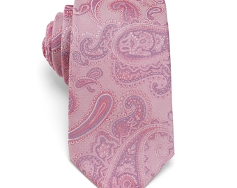 Corbata jacquard floral con estampado paisley rosa, 50% seda, corbata rosa empolvado para novio, regalo para padrinos de boda, regalo romántico para hombres.