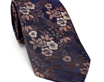 Gray Blue Froral Tie for Men,Brown Mens Tie with Golden Flowers,Vintage Brown Tie,Necktie for Wedding,Grooms Tie,Groomsmen Gift,Gift for Him
