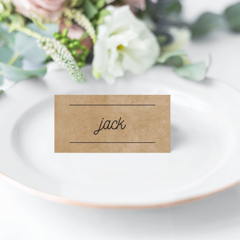 Southbank Personalised Kraft Modern Typography Wedding Folded Place Cards