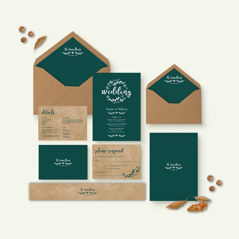 Emerald Green Wedding Invitation Bundle With RSVP Card Etsy
