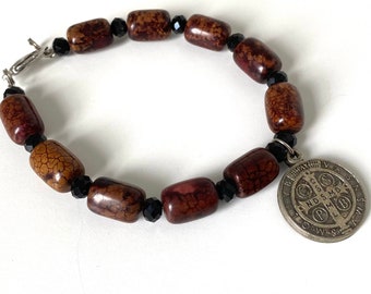 decade bracelet - prayer rosary - medal - semiprecious stones - jasper - Catholic gift idea